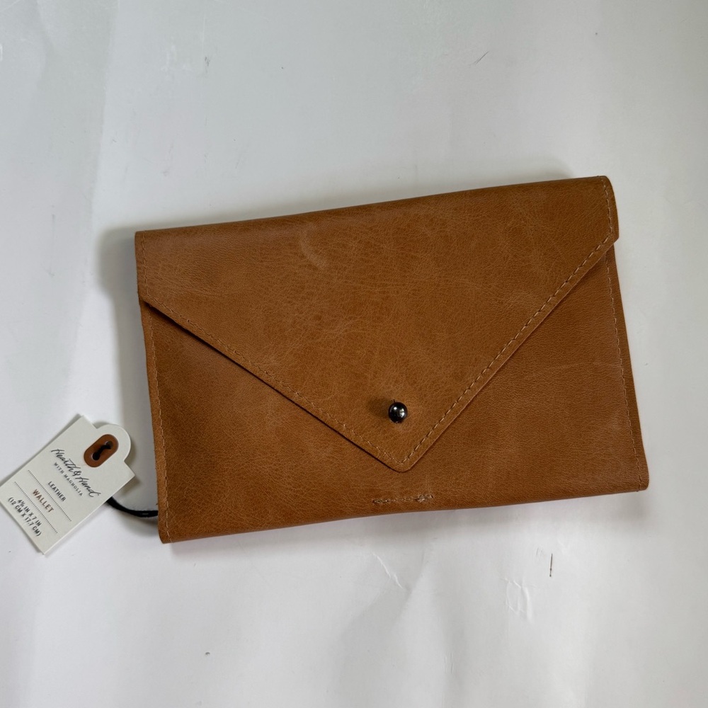 Hearth And Hand With Magnolia Leather Wallet Envelope Style Cognac Brown NEW!